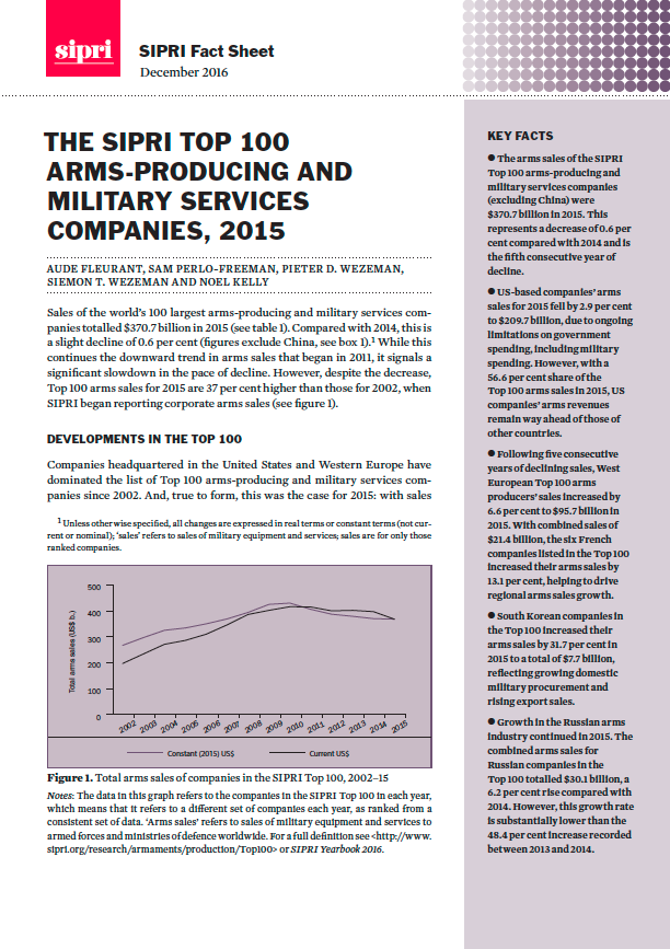 The SIPRI Top 100 Arms-producing And Military Services Companies, 2015 ...